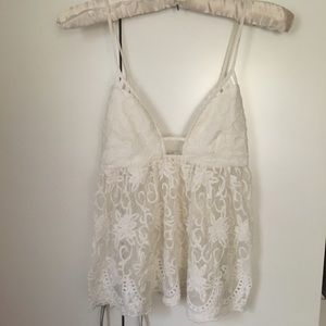 LF Millau Babydoll Cutout Top XS Cream Lace